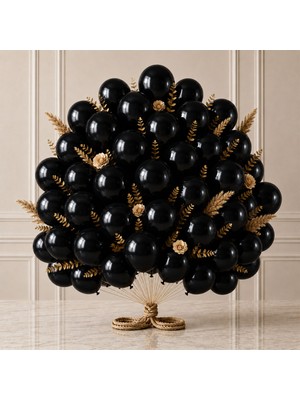 BeySüS Siyah Renk Lateks Metalik Balon (30 Cm) - 50 Adet