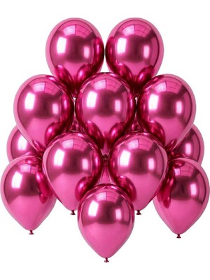 BeySüS Pembe Renk Lateks Krom Balon (30 Cm) - 12 Adet