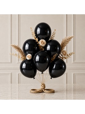BeySüS Siyah Renk Lateks Metalik Balon (30 Cm) - 6 Adet