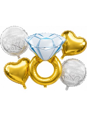 BeySüS Gold Yüzük Kalp Nişan Set Folyo Balon 5 Pcs