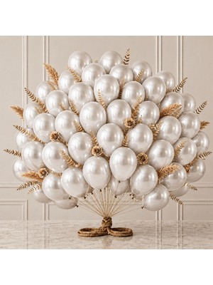 BeySüS Beyaz Renk Lateks Metalik Balon (30 cm) - 50 Adet