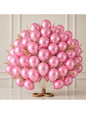 BeySüS Pembe Renk Lateks Metalik Balon (30 Cm) - 50 Adet
