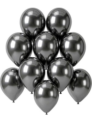 BeySüS Koyu Gümüş Renk Lateks krom Balon (15 cm) - 10 Adet