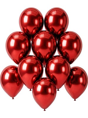 BeySüS Kırmızı Renk Lateks Krom Balon (15 Cm) - 10 Adet