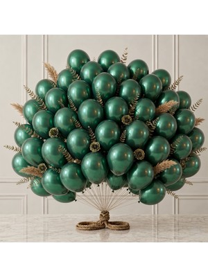 BeySüS Zümrüt Yeşil Renk Lateks Metalik Balon (30 Cm) - 50 Adet