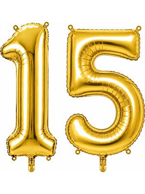 BeySüS 15 Rakam Folyo Balon Altın Rengi (36 cm)