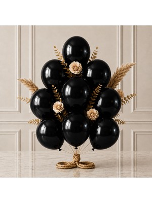 BeySüS Siyah Renk Lateks Metalik Balon (30 Cm) - 12 Adet
