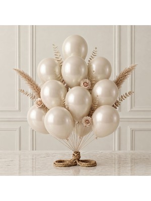 BeySüS Fil Dişi Renk Lateks Metalik Balon (30 cm) - 12 Adet