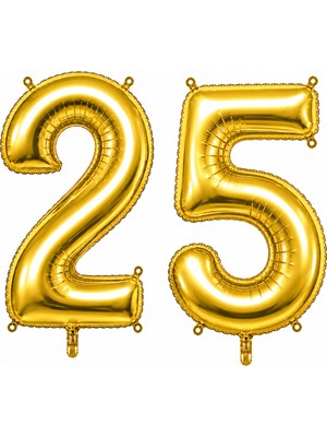 BeySüS 25 Rakam Folyo Balon Altın Rengi (36 Cm)