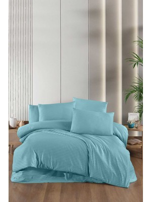 Mira Home Stripe Saten Line Çift Kişilik Nevresim Takımı Mint Yeşil