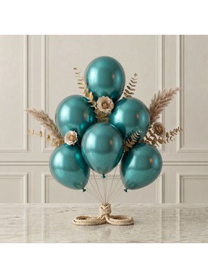 BeySüS Turkuaz Renk Lateks Metalik Balon (30 Cm) - 6 Adet