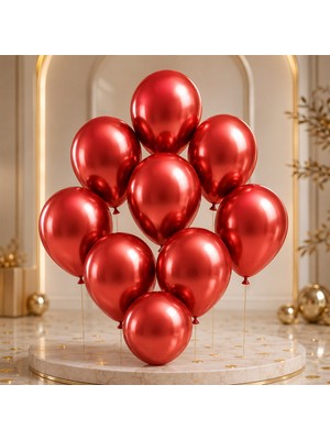 BeySüS Kırmızı Renk Lateks Krom Balon (30 Cm) - 6 Adet
