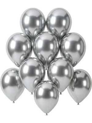 BeySüS Gümüş Renk Lateks Krom Balon (15 Cm) - 10 Adet