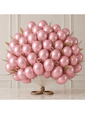 BeySüS Gül Kurusu Renk Lateks Metalik Balon (30 Cm) - 50 Adet