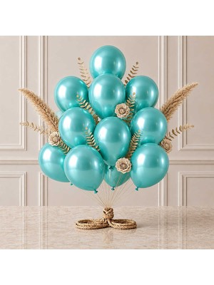 BeySüS Turkuaz Renk Lateks Metalik Balon (30 cm) - 12 Adet