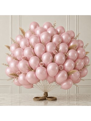 BeySüS Bebek Pembe Renk Lateks Metalik Balon (30 Cm) - 50 Adet