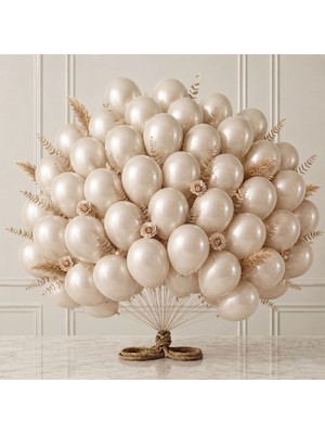 BeySüS Fil Dişi Renk Lateks Metalik Balon (30 Cm) - 50 Adet