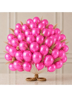 BeySüS Fuşya Renk Lateks Metalik Balon (30 Cm) - 50 Adet