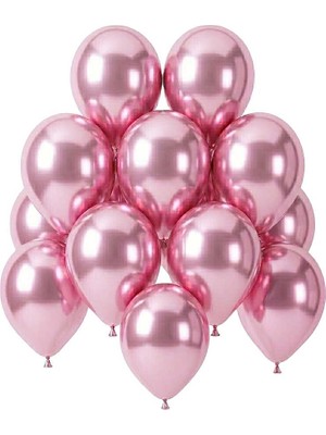 BeySüS Açık Pembe Renk Lateks Krom Balon (30 Cm) - 12 Adet