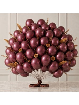 BeySüS Bordo Renk Lateks Metalik Balon (30 Cm) - 50 Adet