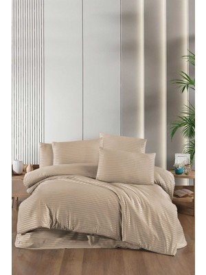 Mira Home Stripe Saten Line Çift Kişilik Nevresim Takımı Bej