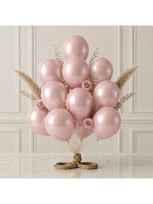 BeySüS Bebek Pembe Renk Lateks Metalik Balon (30 Cm) - 12 Adet