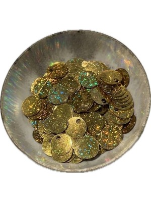 Hobi Dünyası Evim 15 Gram Yandan Delikli Güpür Takı Kumaş Süsleme Pulu Plastik Payet Pul 20MM Boncuk - Renk : Parlak Gold