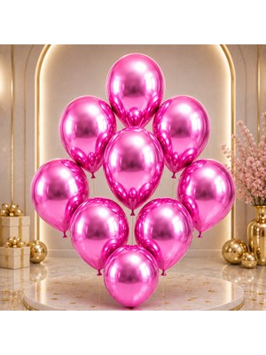 BeySüS Fuşya Renk Lateks Krom Balon (30 Cm) - 50 Adet