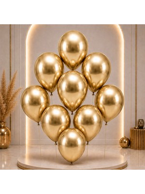 BeySüS Altın Renk Lateks Krom Balon (30 Cm) - 50 Adet