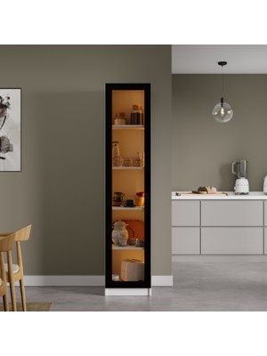 Midoser Nero Çok Amaçlı Kiler Dolabı Alüminyum Çerçeveli Cam Kapaklı LED Aydınlatmalı 190X40 cm