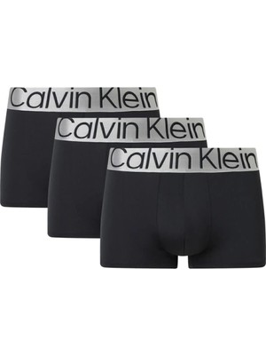 Calvin Klein Erkek Düşük Bel Siyah Boxer 3'lü Paket Metalik Logolu Tasarım