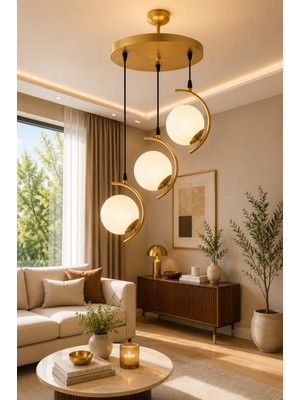 Esslight Flora 3’lü Eskitme Beyaz Camlı Modern Salon Mutfak Yatak Odası Avizesi