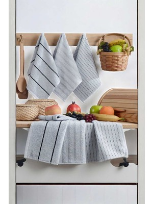 EstoreBox 6 Lı Luna Naturel Mutfak Havlu Seti Pamuklu 30X50 cm Gri