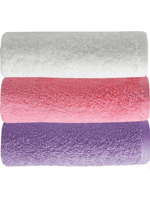EstoreBox 3 Lü Düz Renk El Yüz Havlu Seti Pamuklu 50X90 cm Mor-Pembe-Beyaz