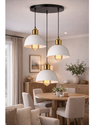 UltraMint Modern 3'lü Beyaz Metal Avize, Salon ve Mutfak Için Şık Tasarım
