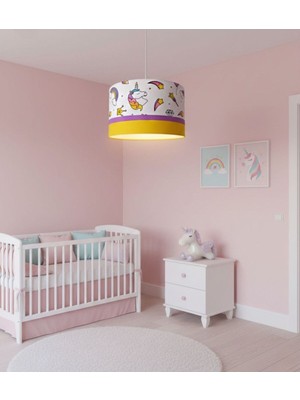UltraMint Lila Unicorn Desenli Şeritli Bebek ve Çocuk Odası Sarkıt Avize