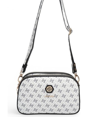 Silver & Polo Silver Polo Beyaz - Siyah Monogram Kadın Çapraz Çanta SP745