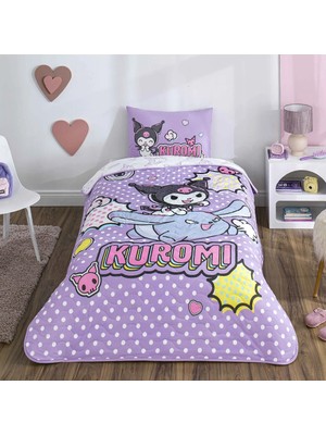 Taç Lisanslı Kuromi Smile Pamuklu Çocuk Yatak Örtüsü Seti (160X230)