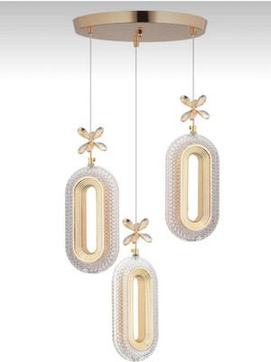 UltraMint 3’lü Gold Kaplama Sarkıt LED Salon Avize, Renkli Işık Seçenekleri
