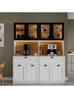 Midoser Nero Twin Kahve Köşesi Alüminyum Çerçeveli Cam Kapaklı LED Aydınlatmalı 190 x 160 cm