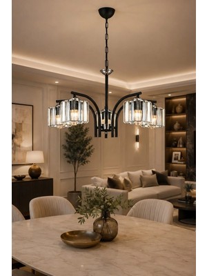 Esslight Milan 5’li Sarkıt Kristal Taşlı Salon Mutfak Yatak Odası Avizesi