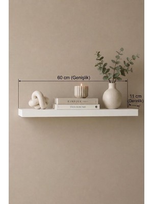 Yurupa Alpıne 60 cm Dekoratif Duvar Rafı Modern Minimalist Yüzer Raf Beyaz Ale1-W