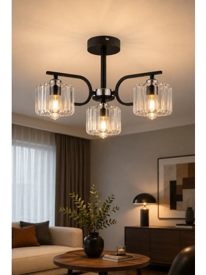 ESSLİGHT NEHİR 3 LÜ PLAFONYER AVİZE KRİSTAL TAŞLI MODERN DEKORATİF AYDINLATMA