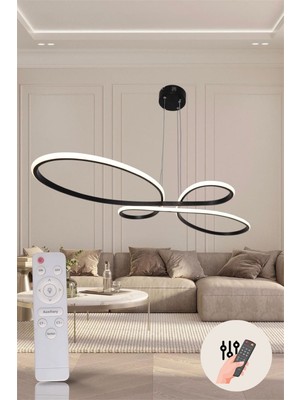 UltraMint Modern Siyah Yonca LED Avize, Kumandalı, Çok Renkli, Salon ve Yatak Odası Için