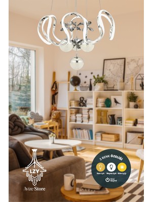 UltraMint Modern Riva Krom 3 Renkli Işık Power LED Sarkıt Avize