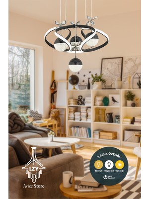UltraMint Modern Siyah Sarkıt LED Avize, Renk Işık Özelliği, Dimmerli, Salon & Mutfak