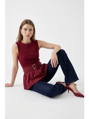 Lencie Kolsuz Kaşkorse Bluz Bordo
