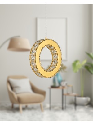 UltraMint Şık Yuvarlak Kristal Gold Avize, Modern ve Zarif Aydınlatma Parçası