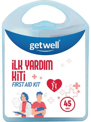 Getwell 45'li İlk Yardım Kiti Şeffaf Yara Bandı ve Steril Gaz Kompres İçeren Pratik Set