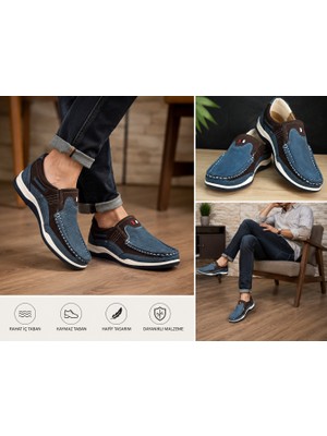 Master Erkek Günlük Casual Loafer Ayakkabı – Rahat Tabanlı, Kaymaz Taban, Şık ve Konforlu Mavi Kahverengi
